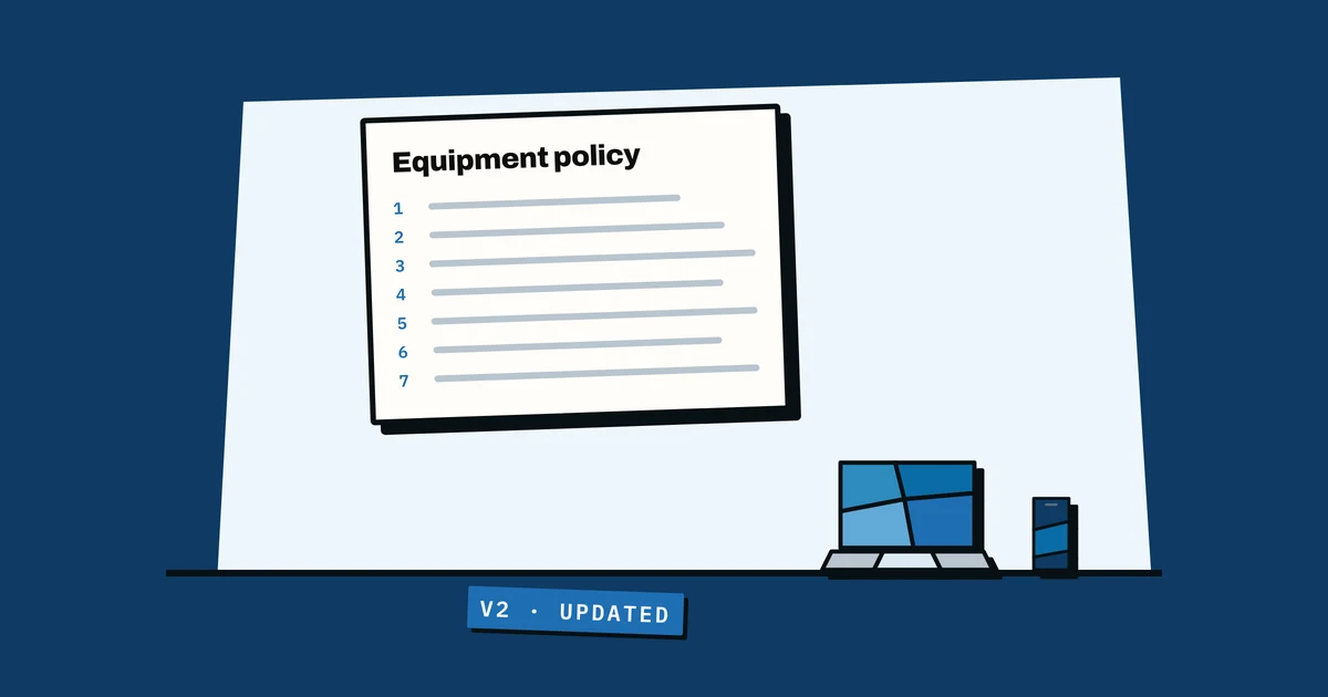 A numbered equipment policy document next to a laptop and phone