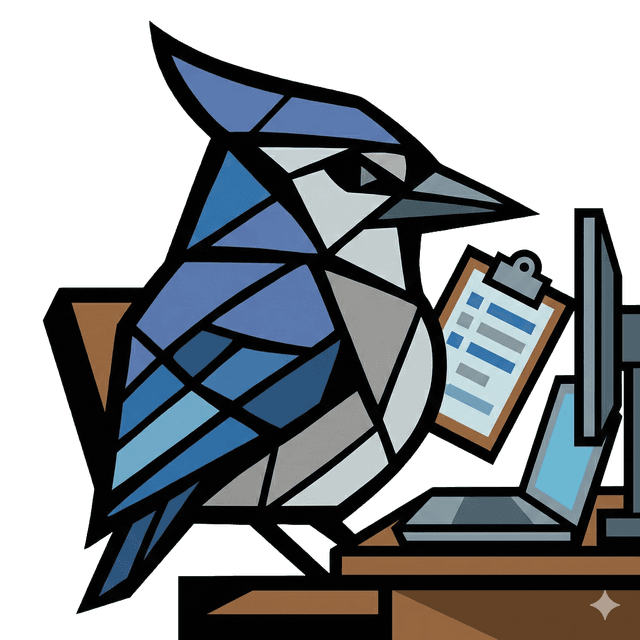 AssetJay mascot organizing an asset register on a clipboard
