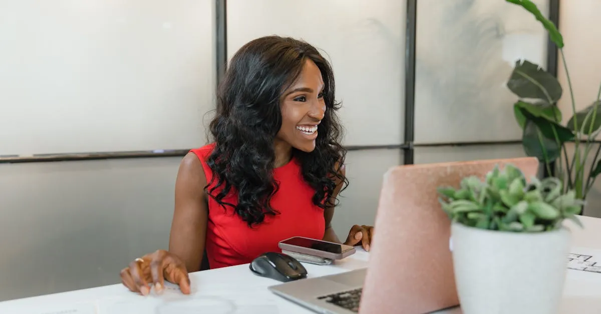 Office manager working at a laptop desk