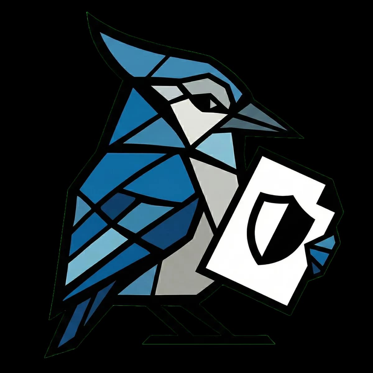 AssetJay mascot holding an insurance document next to office equipment